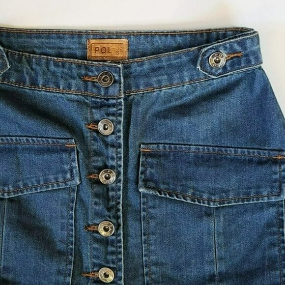 NWT POL Button Front Two Flap Pockets Denim Mini Jean Skirt - Picture 8 of 13